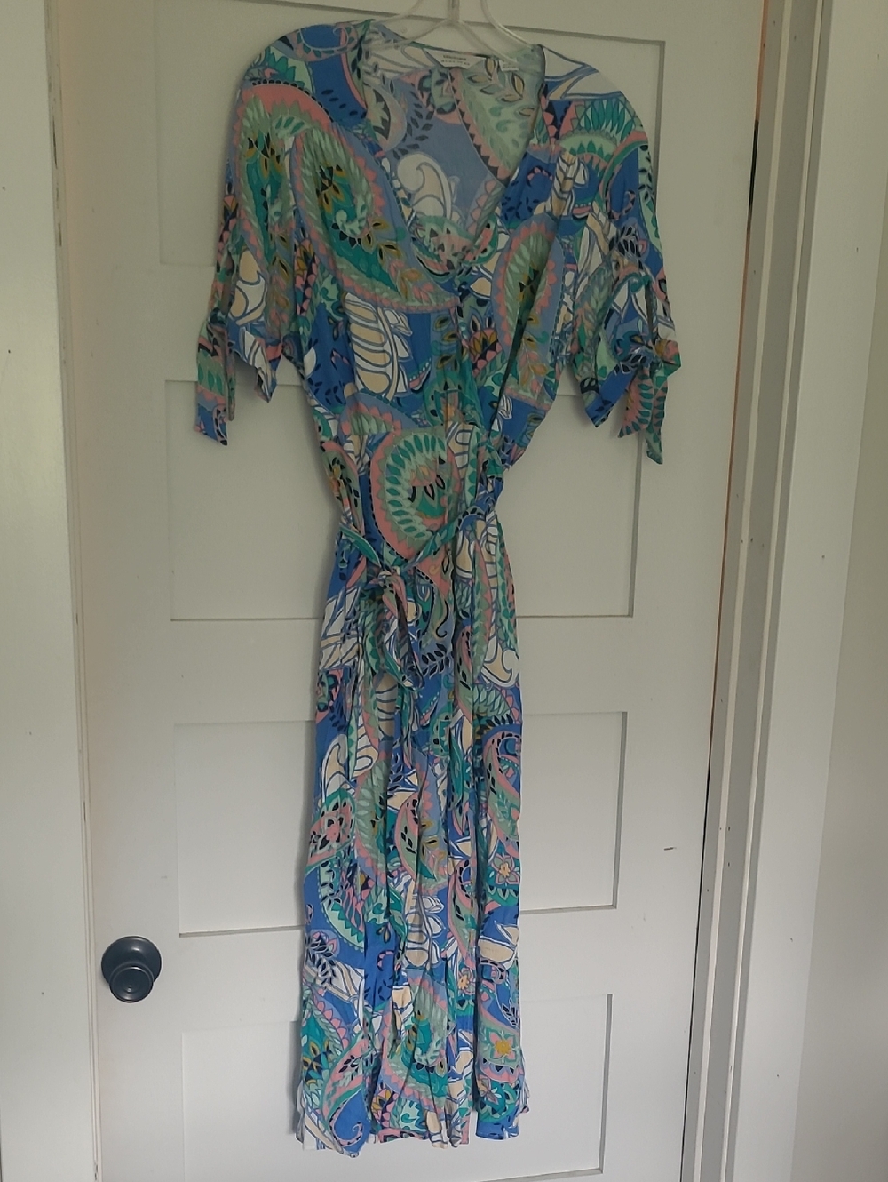 Seraphine Maternity Blue and Pastel Floral Wrap Maxi Dress